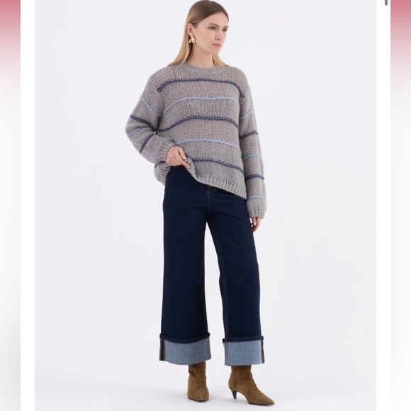 VICARIO CINQUE CREW-NECK MOHAIR SWEATER STRIPES GREY MARADA S/M oversized fit - Picture 1 of 12